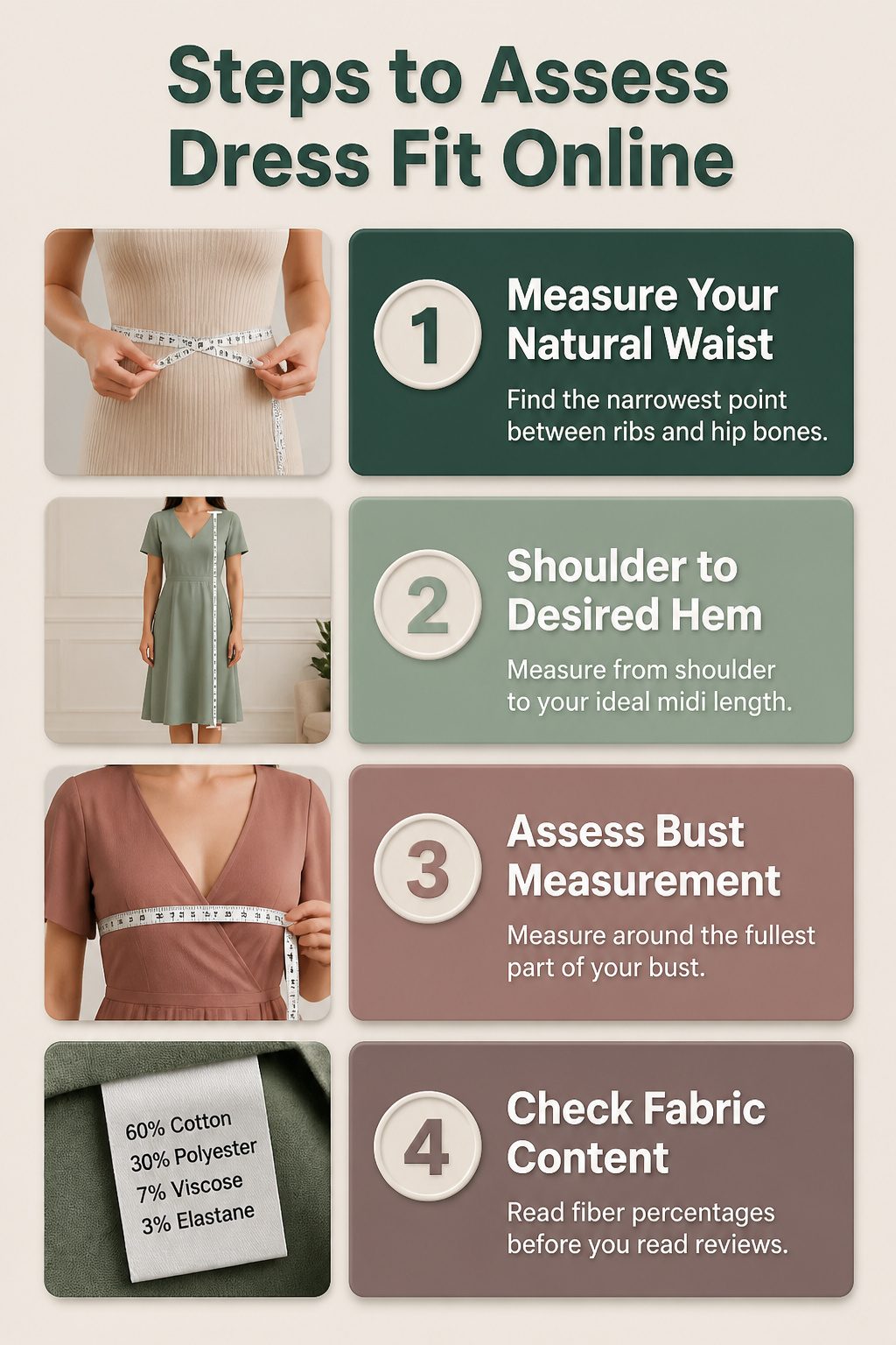 A Line Midi Dresses: 9 Ways Fit, Fabric and Details Work for You 10 Illustration showing steps to assess dress fit online.