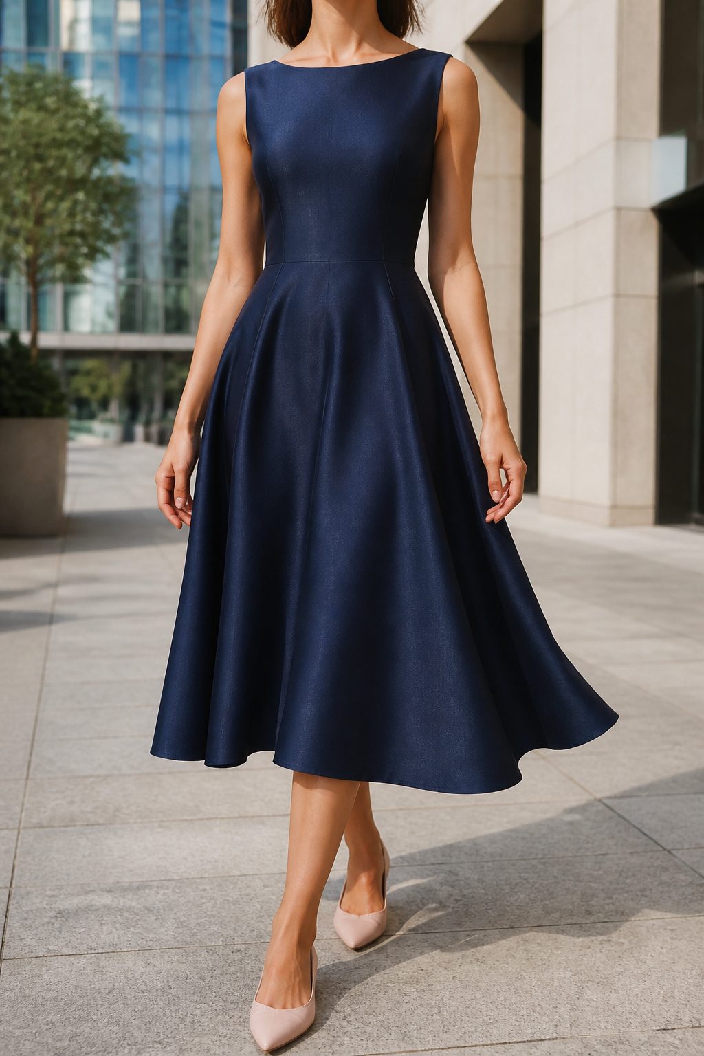 A Line Midi Dresses: 9 Ways Fit, Fabric and Details Work for You 2 Model in a midi dress showcasing its elegant length.
