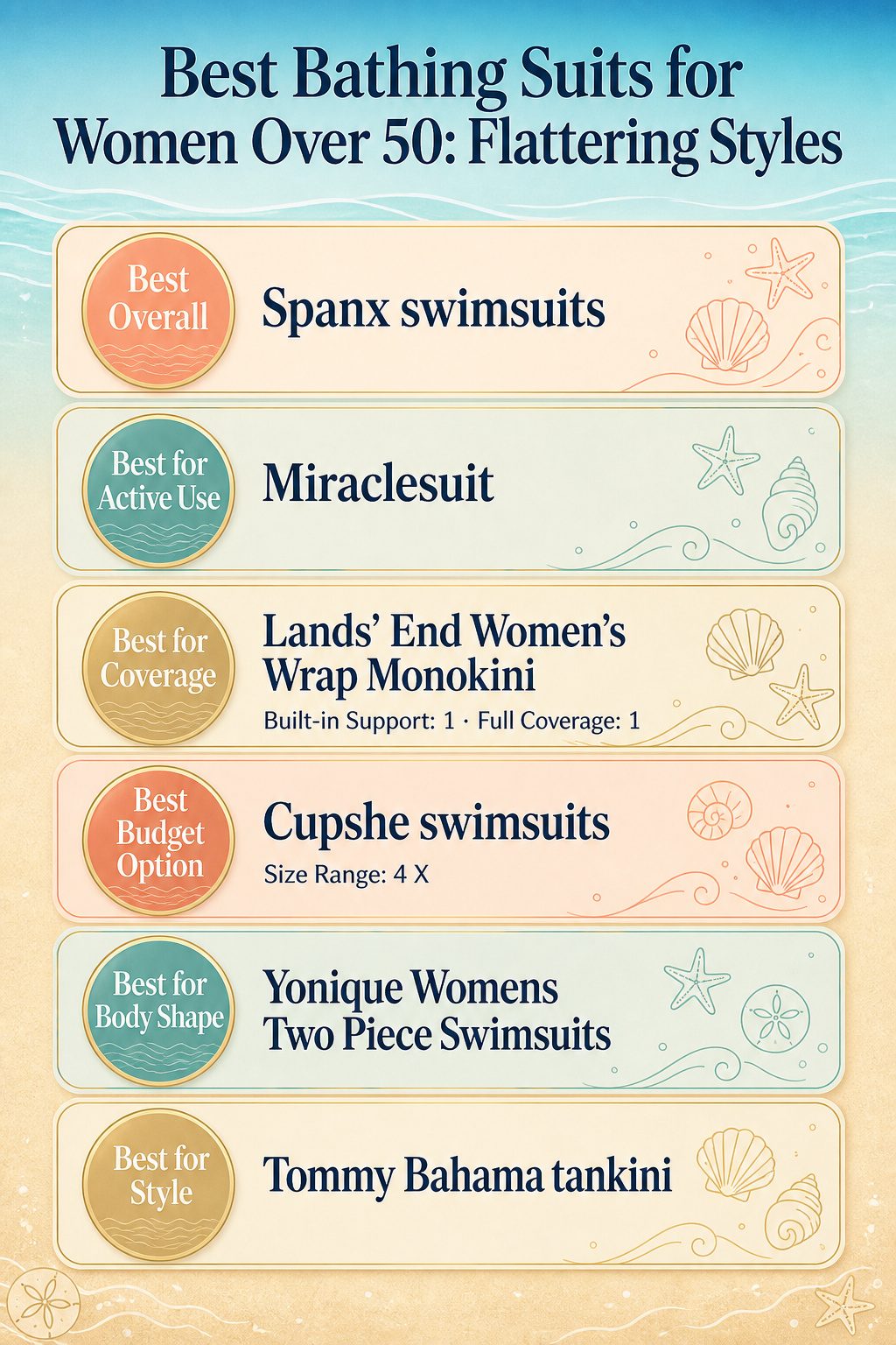 10 Best Bathing Suits for Women Over 50: Flattering Styles 14 Comparison infographic showing different bathing suits for women over 50
