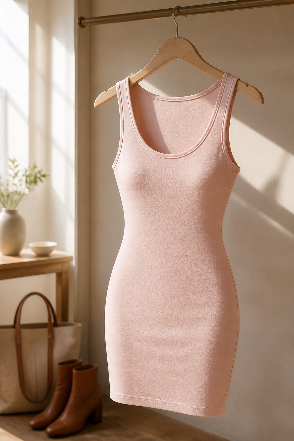 Simple scoop neck mini dress displayed flat.