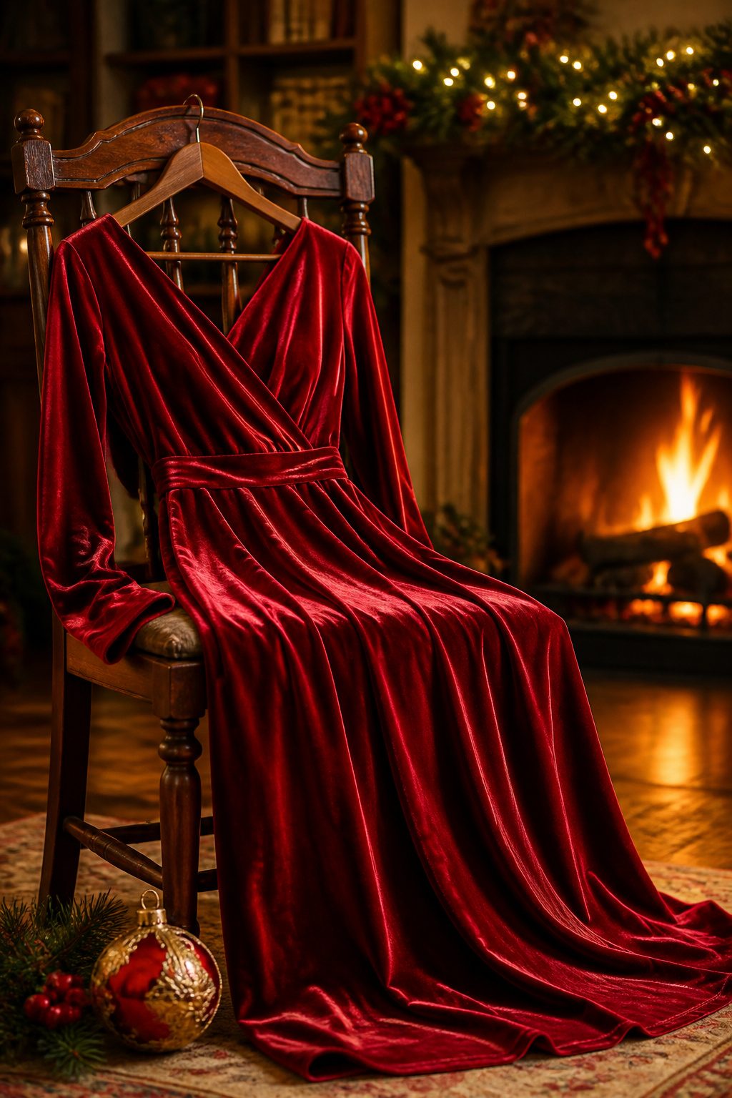 A red dress with a structured silhouette suitable for Christmas.