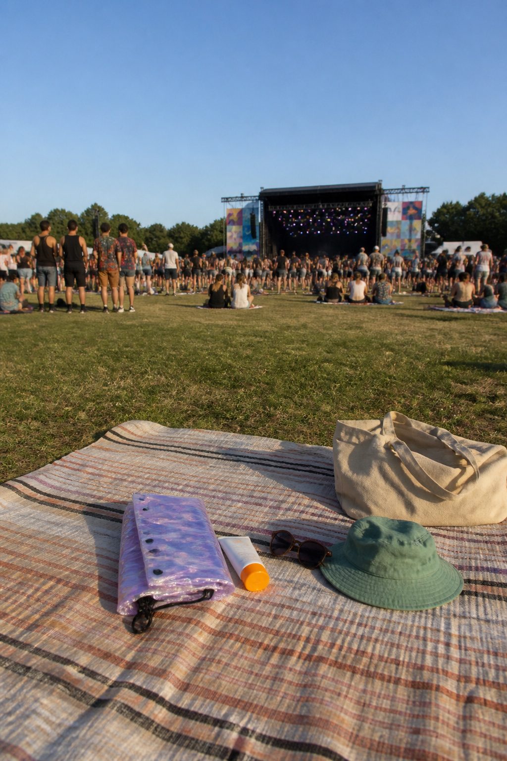 A model showing how to pack for an outdoor concert.