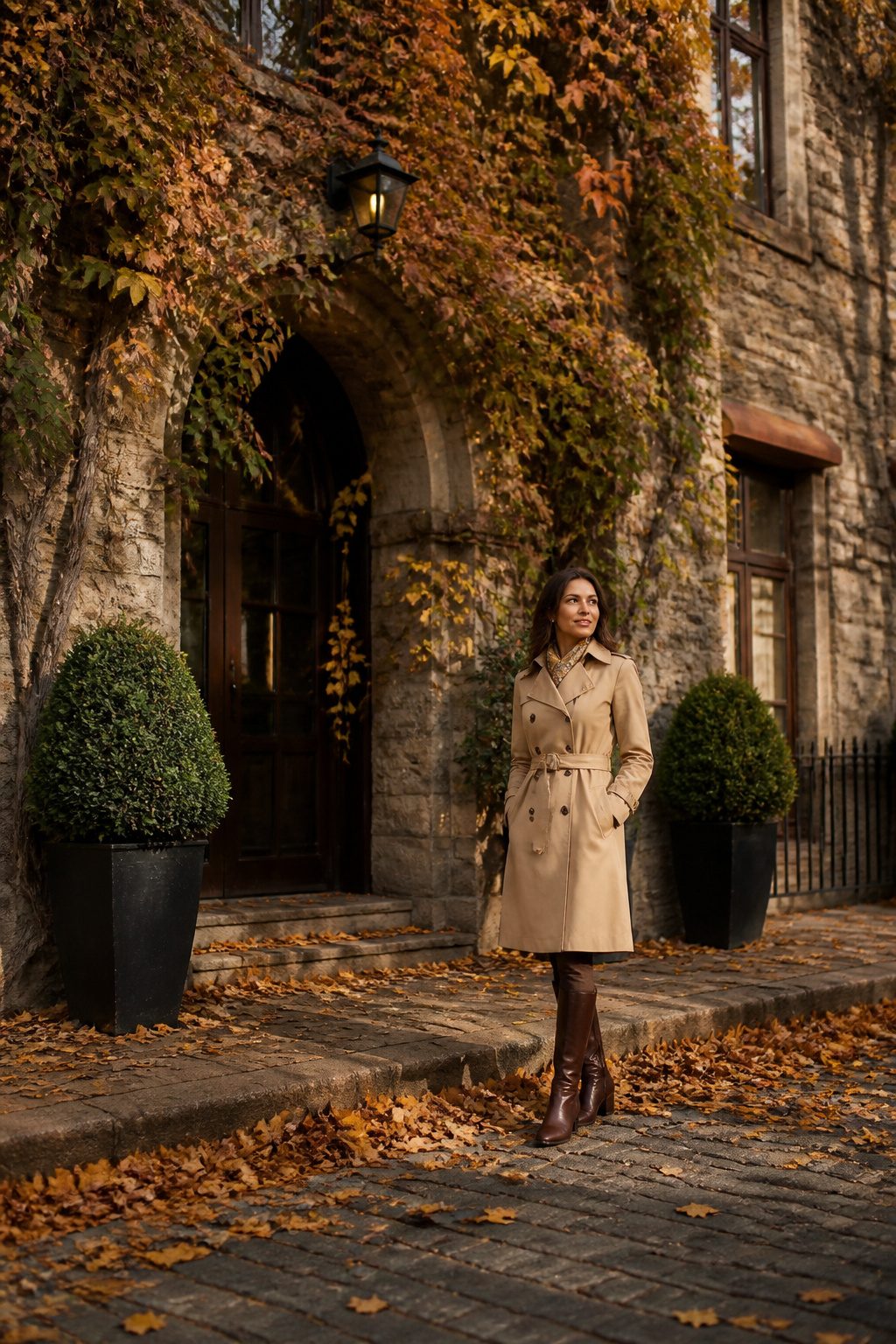 16 Fall Outfit Ideas to Build Your 2026 Wardrobe 12 Model in a trench coat against an urban backdrop.
