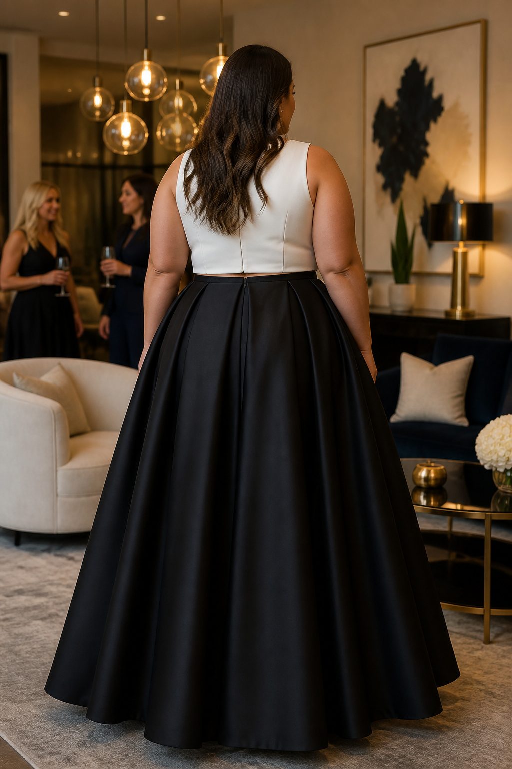 Plus Size Formal Dresses: 6 Styles for Evening & Occasion Wear 6 A matching top and skirt in plus size formal wear.