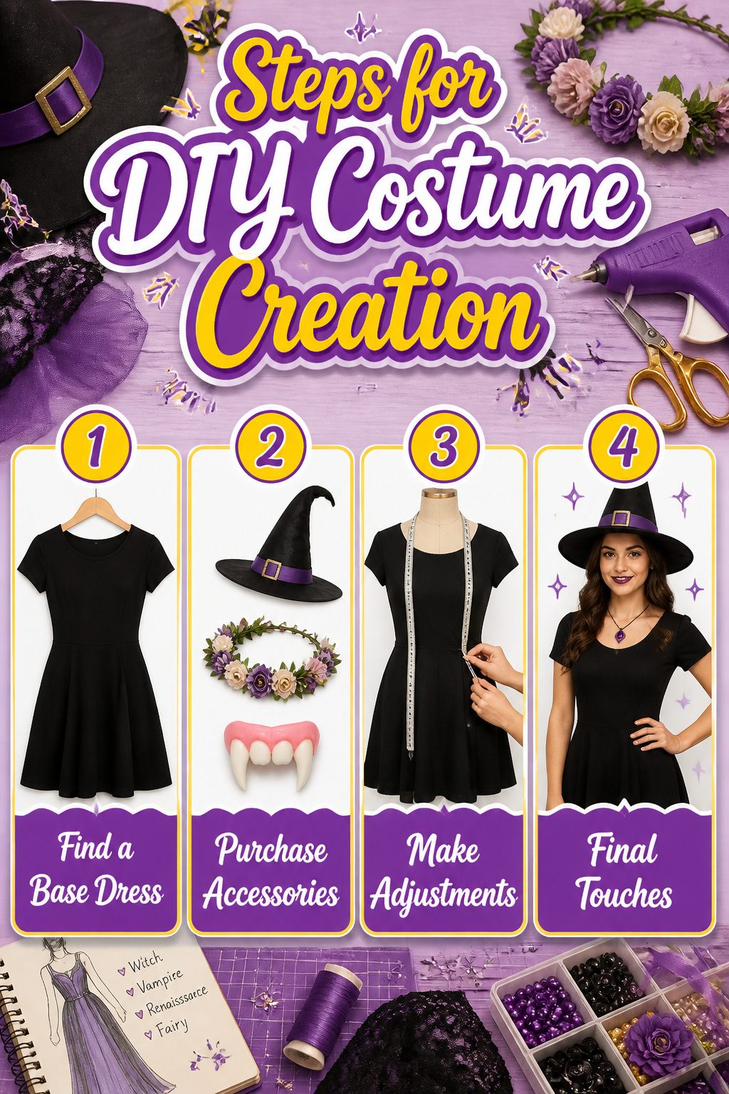 Graphic showing steps for creating DIY Halloween costumes.