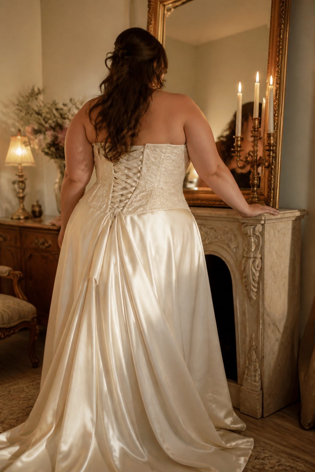 A plus-size prom dress with a corset-style bodice.