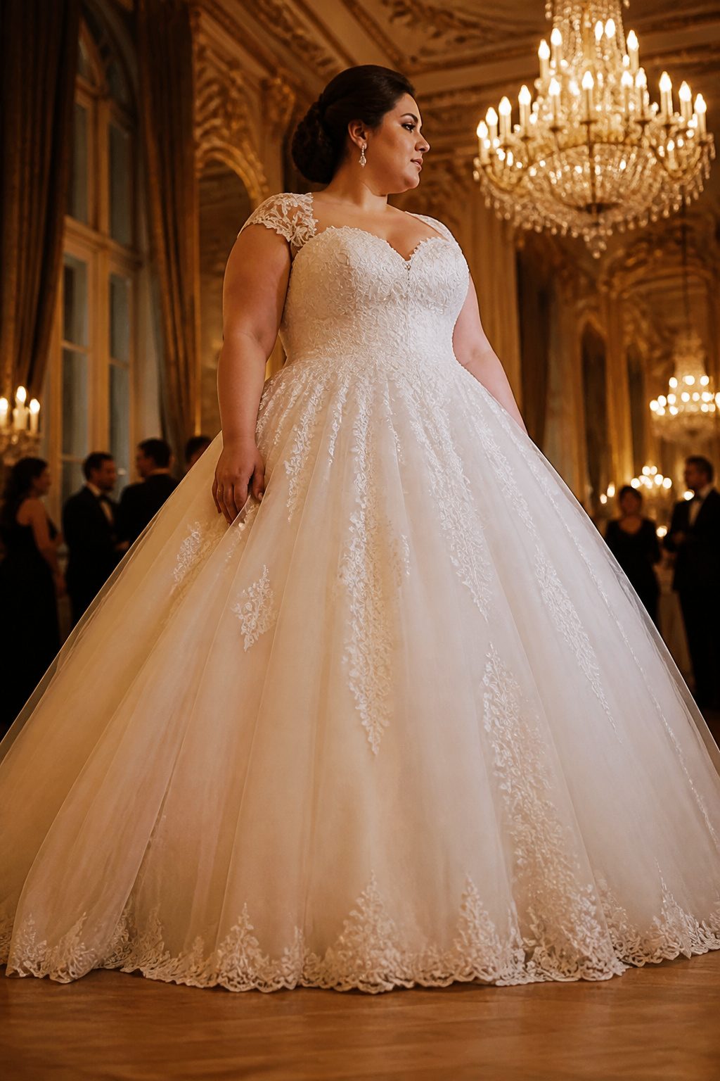 Plus Size Wedding Dress Styles: A-Line to Mermaid 2 A plus-size ball gown wedding dress with a voluminous skirt.