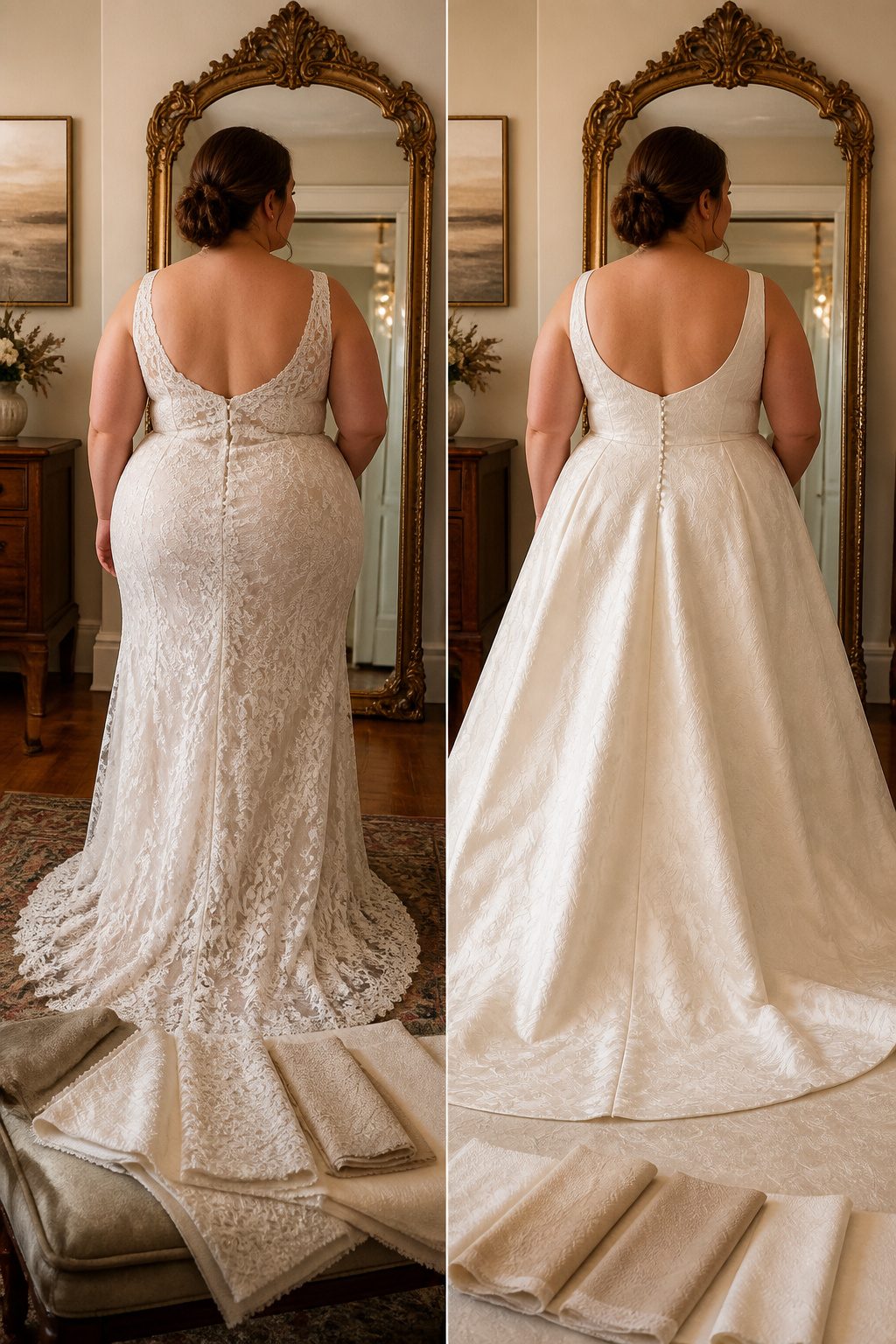 Plus Size Wedding Dress Styles: A-Line to Mermaid 9 A variety of plus-size wedding dress fabrics displayed together.