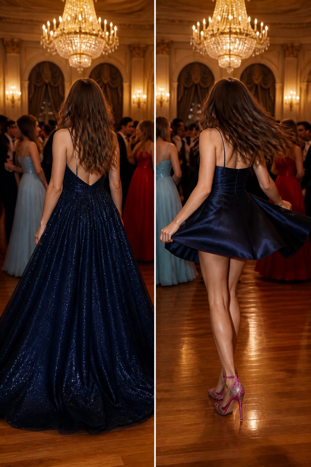 A comparison of different prom dress lengths.