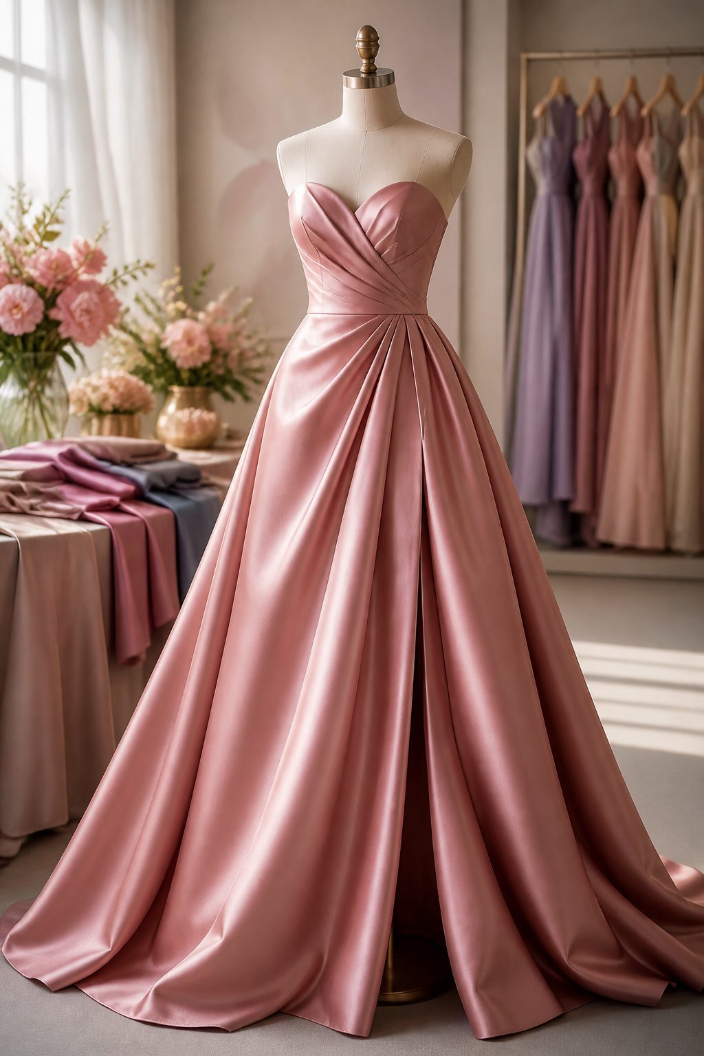 A floor-length prom dress with a formal silhouette.