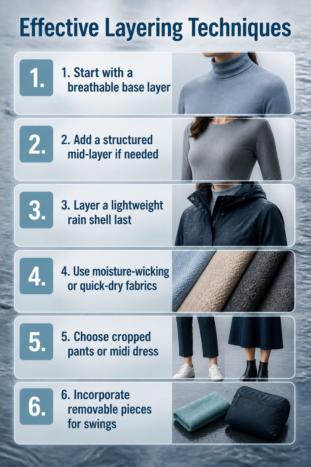 6 Rainy Day Outfit Ideas for Dry, Easy Style in 2026 9 A diagram illustrating layering techniques for rainy weather.