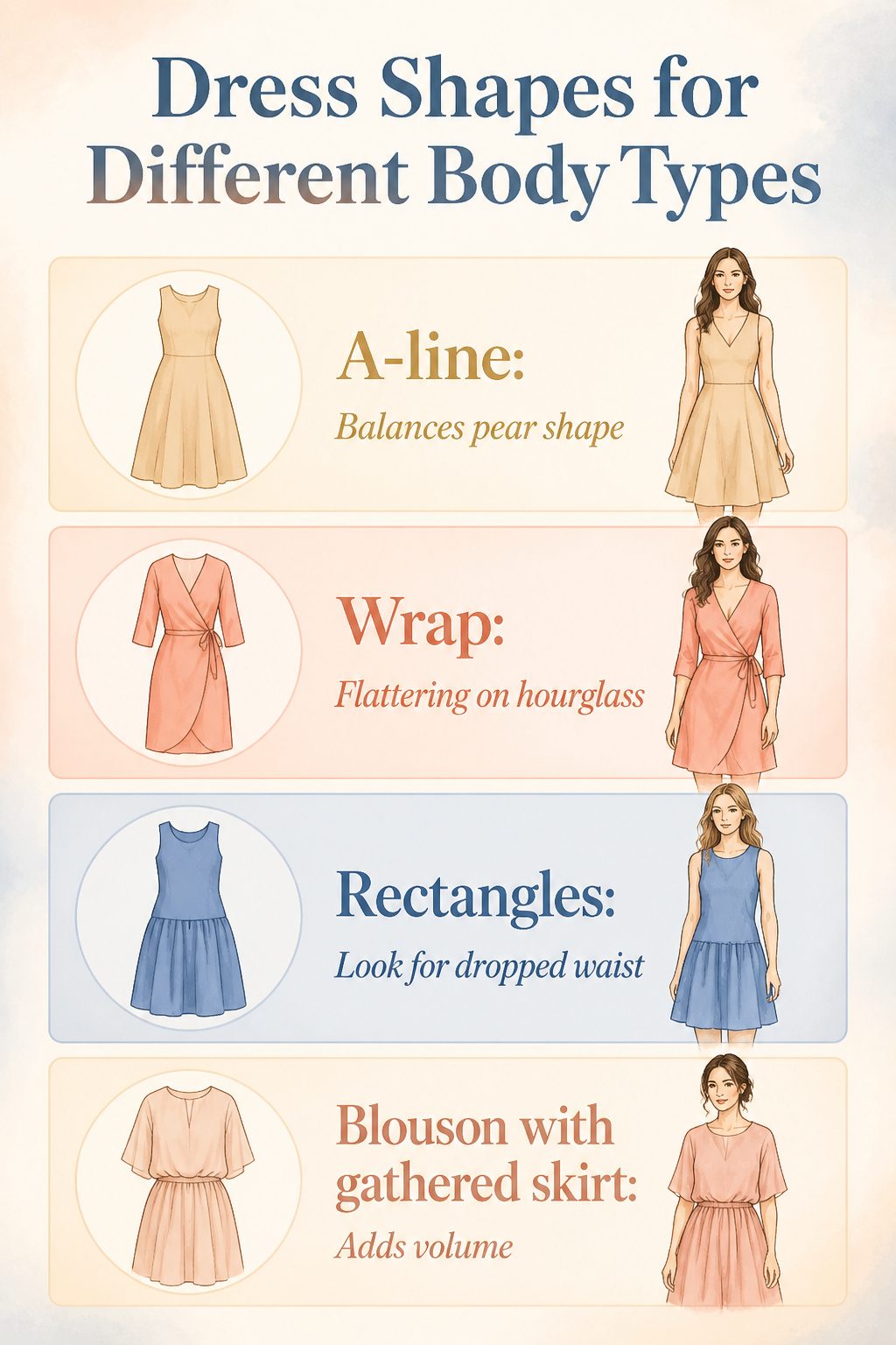 Spring Dresses: 10 Styles to Wear in 2026 12 An image showing various dress shapes suited for different body types.