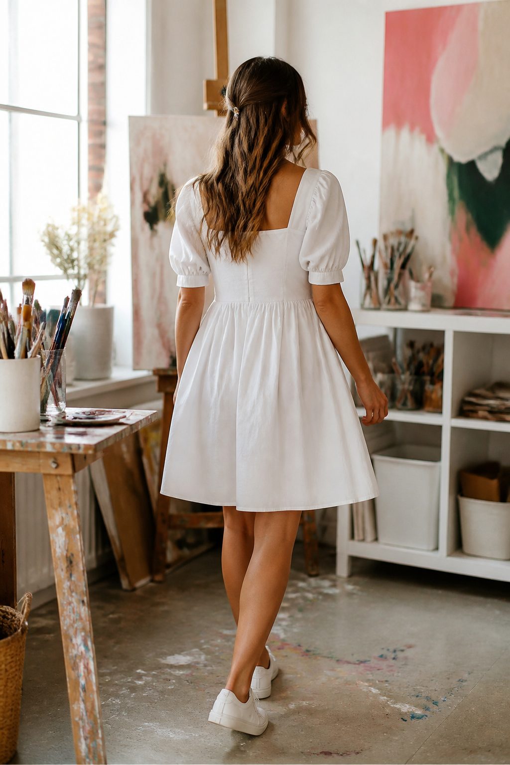 Spring Dresses: 10 Styles to Wear in 2026 10 A model in a puff sleeve dress with gently gathered sleeves.