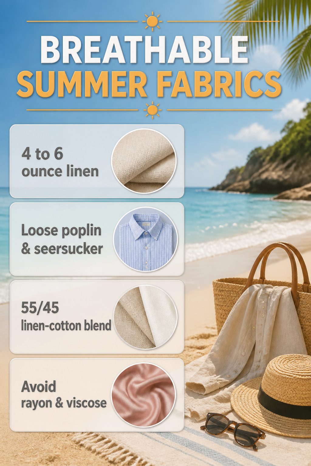 An informational image about breathable summer fabrics.