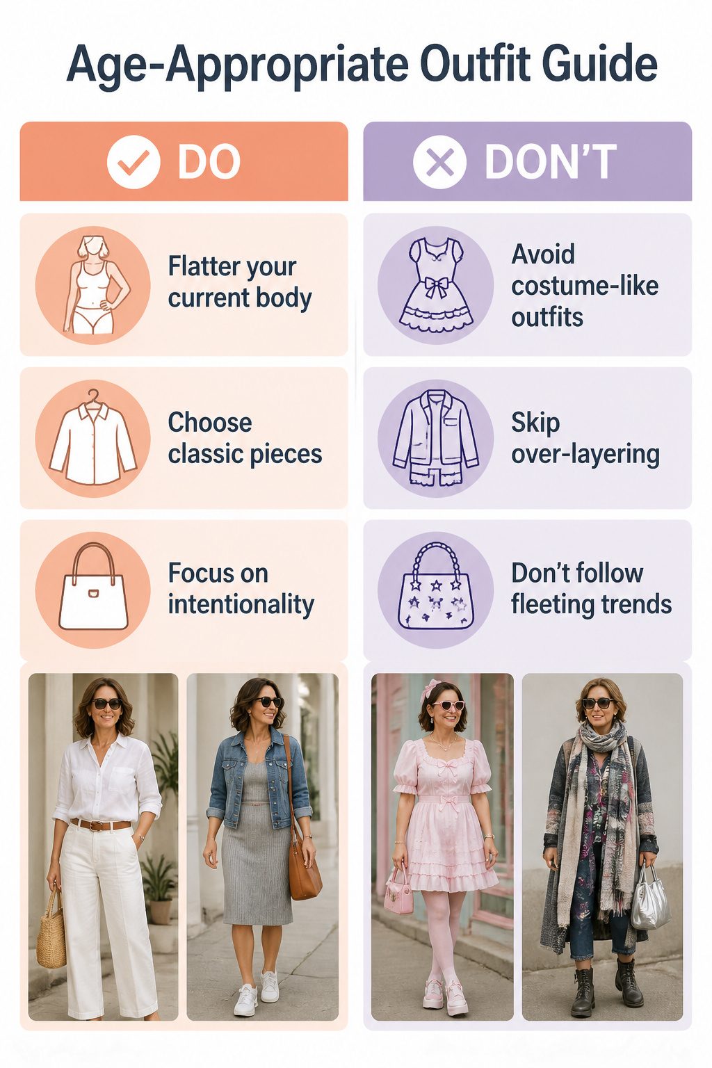 An age-appropriate outfit guide image for women over 50.