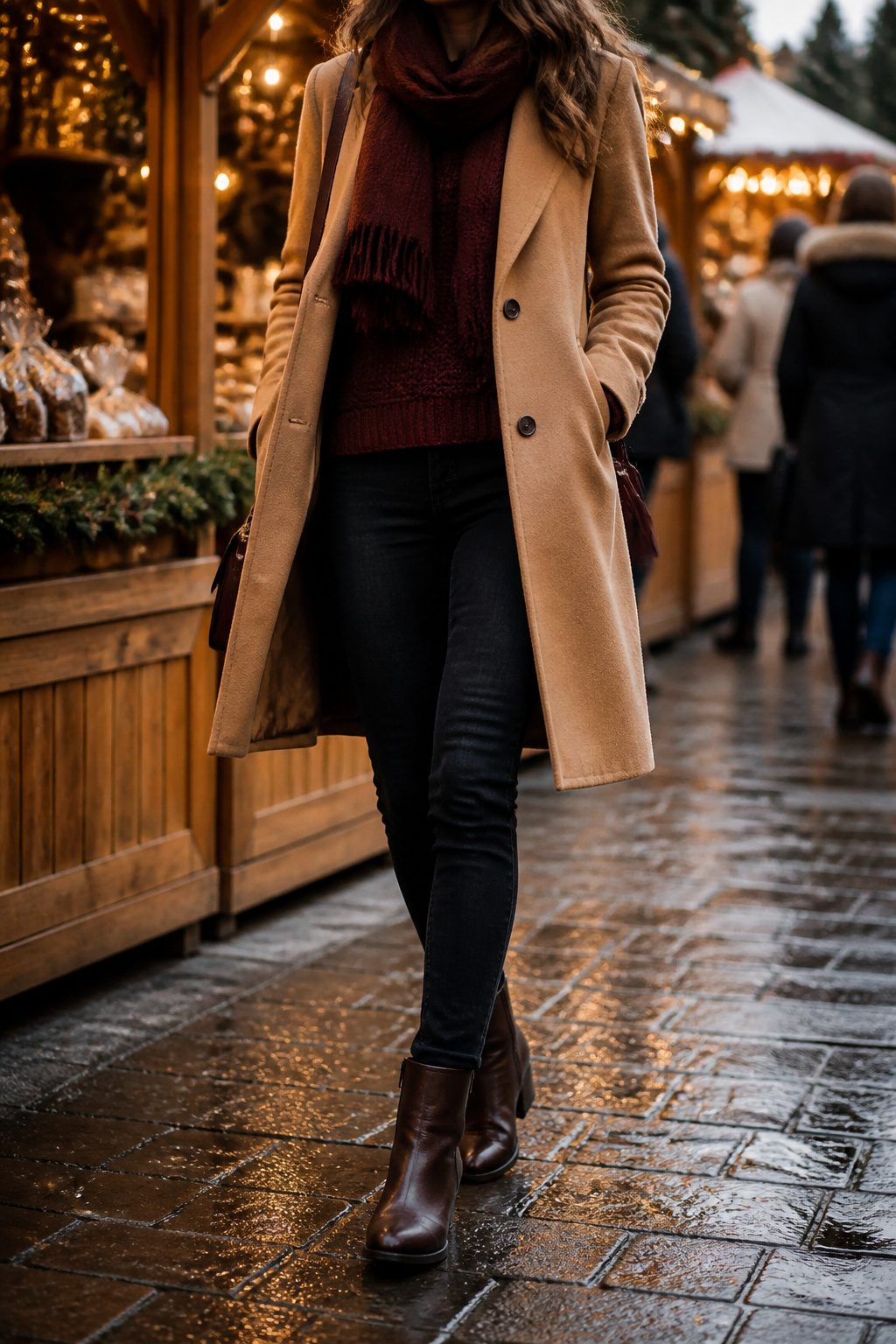 27 Winter Outfit Ideas for Women: 2026 Style Guide 19 Woman in a camel coat in a winter urban setting.