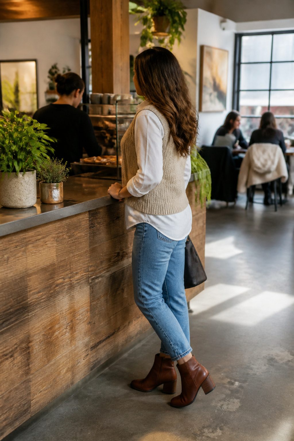 27 Winter Outfit Ideas for Women: 2026 Style Guide 12 Woman in a sweater vest layered over a white button-down.