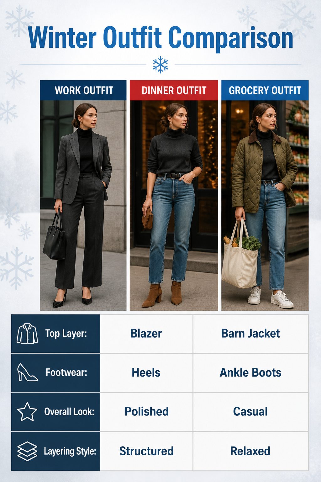 27 Winter Outfit Ideas for Women: 2026 Style Guide 31 Image comparing winter outfits for different occasions.