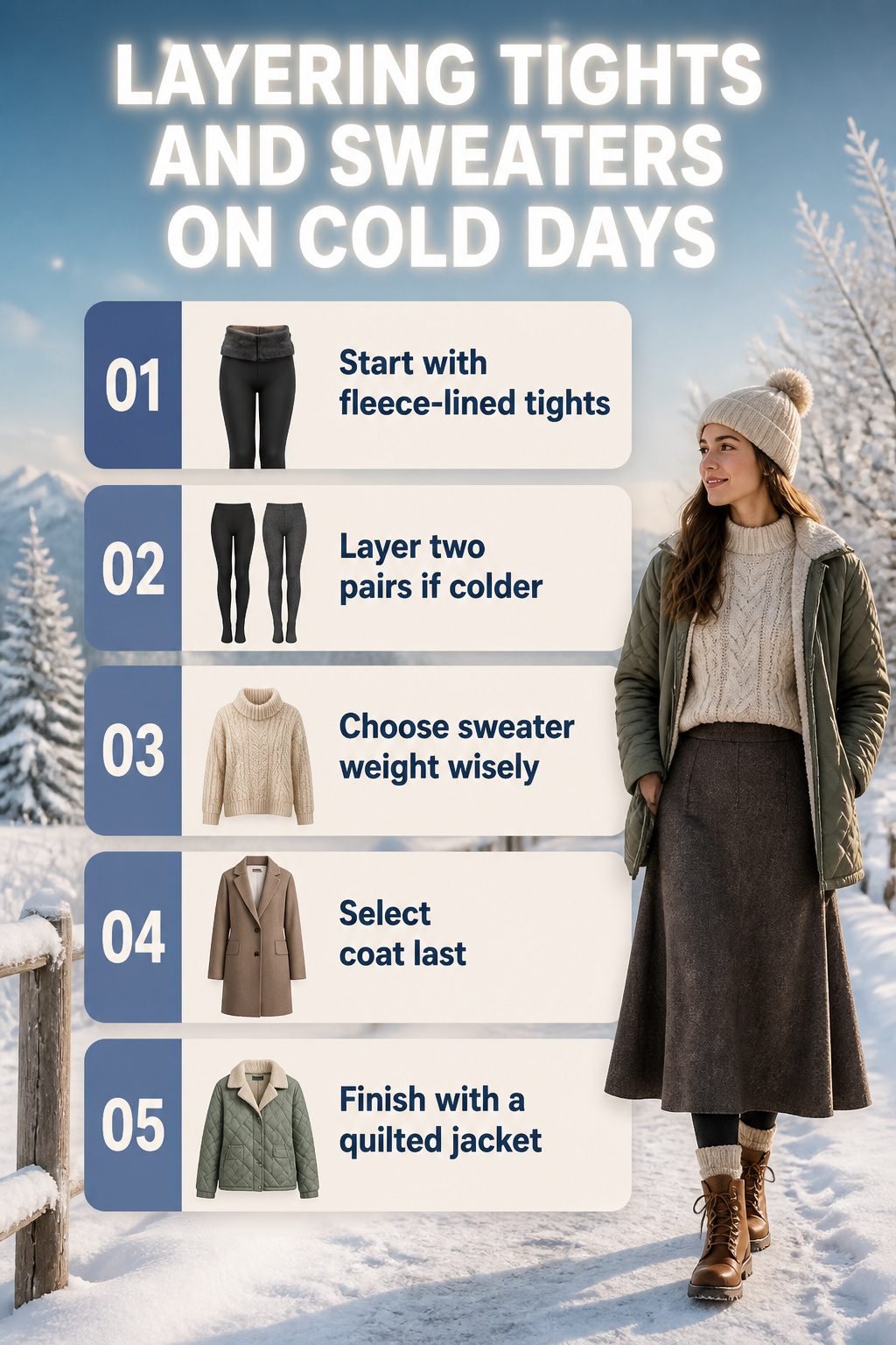 An image showing various layers of tights and sweaters for winter.