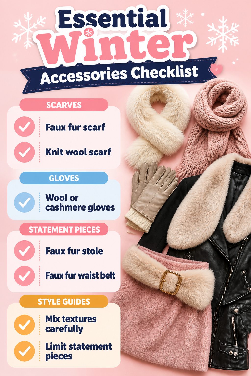 An image showing various winter accessories including scarves and gloves.